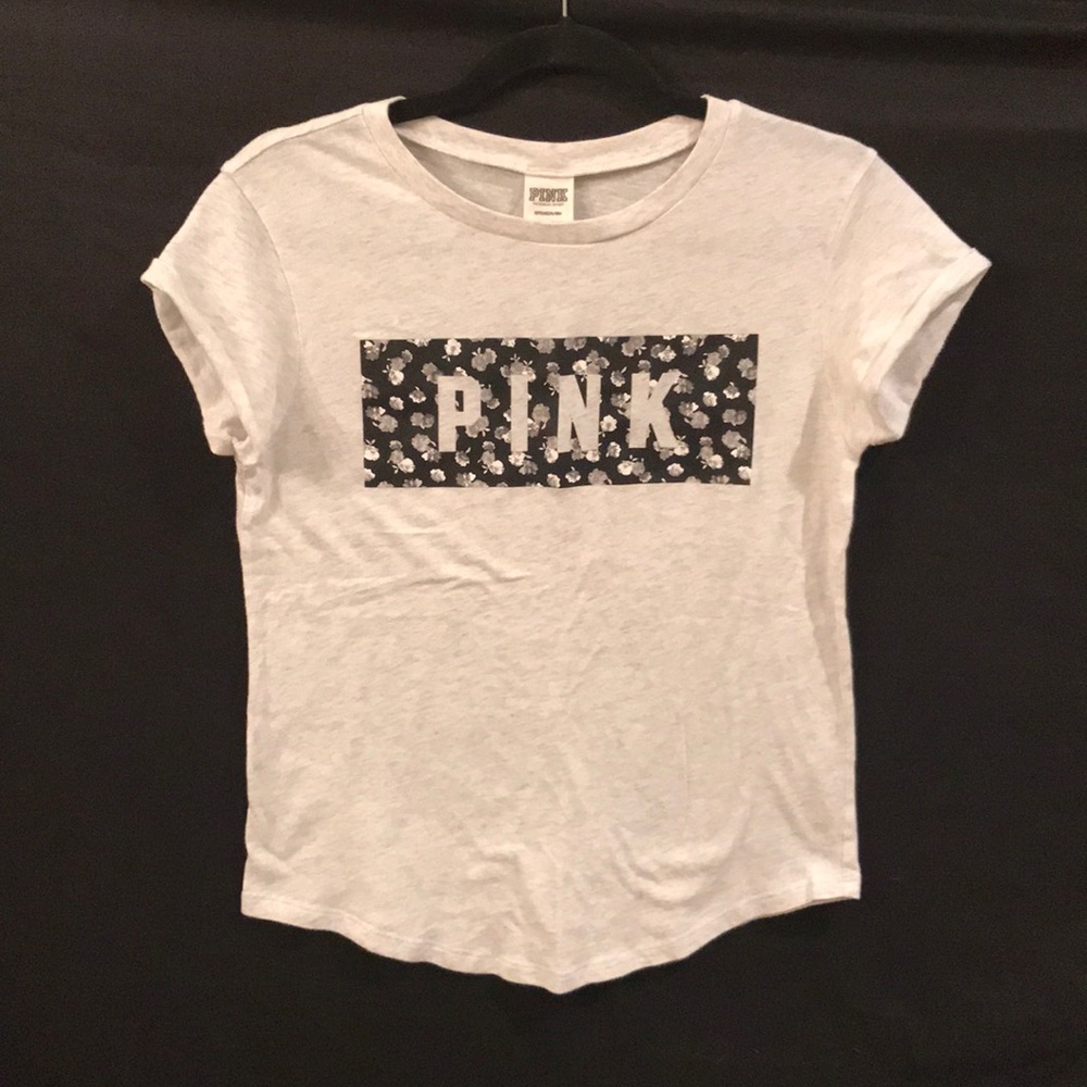 VS Pink black and white floral block tee
